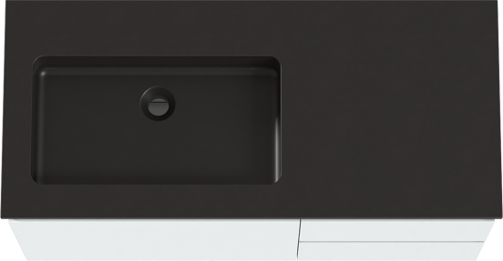 Storke Edge meuble salle de bains suspendu 100 x 46 cm blanc mat avec Scuro vasque asymétrique gauche en quartz noir mat