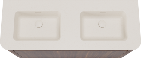 Storke Soft hängendes Möbelstück Set: 120 x 46 cm, Nussbaum, mit Mata Soft Doppelwaschtischplatte Solid Surface Beige Granit