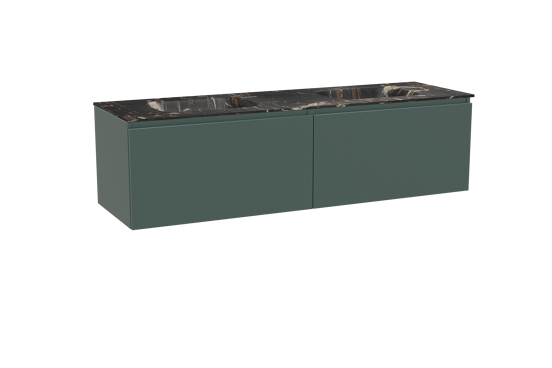 Balmani Sfera hängendes Möbelstück Set: 180 x 55 cm, Forest, mit Tablo Arcato Doppelwaschtisch, Marmor Portoro Gold