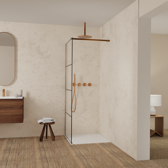 Balmani Modular douche à l'italienne: 80 x 200 cm, Lined, avec coating, Profil Brushed Rosegold