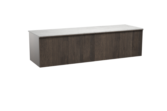 Balmani Forma meuble salle de bains suspendu 180 x 55 cm chêne fumé avec Stretto tablette simple ou double en marbre carrara, Nervure droite symétrique verticale