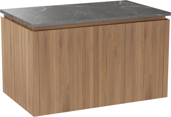 Balmani Eclips hängendes Möbelstück Set: 90 x 55 cm, Teak, mit Stretto Einzel Waschtischplatte Pietra Grey Marmor