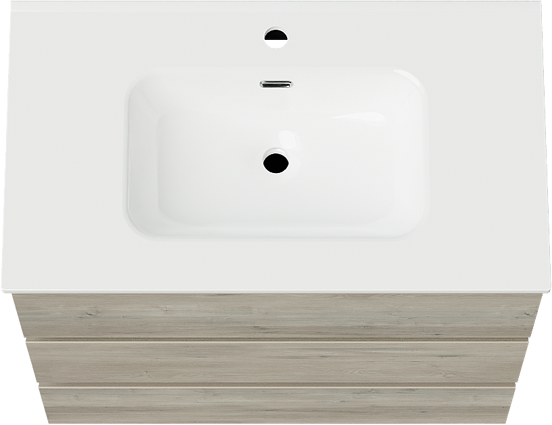 Linie Lado meuble salle de bains à poser 80 x 46 cm chêne gris avec Baro plan simple en porcelaine blanc brillant