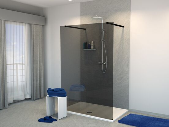 Balmani Modular douche à l'italienne avec paroi autoportante 120 x 200 cm verre fumé profil noir mat