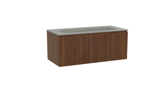 Balmani Sfera hängendes Möbelstück Set: 120 x 55 cm, Amerikanischer Nussbaum, mit Tablo Strada Einzelwaschtisch für 2 Armaturenlöcher, Marmorkomposit Seidengrau