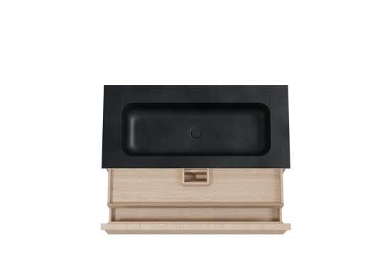 Balmani Forma meuble salle de bains suspendu 120 x 55 cm chêne naturel avec Tablo Strada lavabo simple pour 2 trous de robinet en marbre composite noir mat, Nervure droite symétrique horizontale