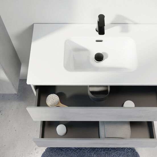 Linie Lado meuble salle de bains suspendu 80 x 46 cm béton gris foncé avec Baro plan simple en porcelaine blanc brillant