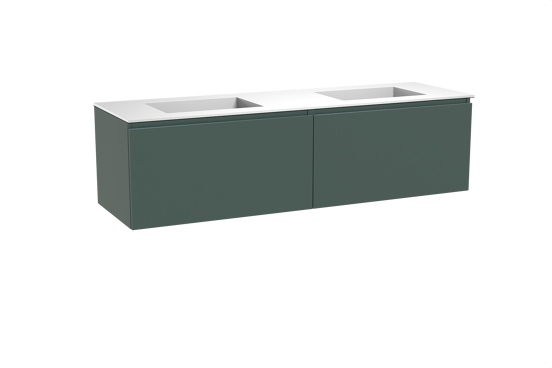Balmani Sfera hängendes Möbelstück Set: 180 x 55 cm, Forest, mit Tablo Stretto Doppelwaschtisch, Solid Surface Weiß matt