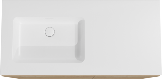Storke Edge meuble salle de bains à poser 110 x 52 cm chêne brut avec Mata vasque asymétrique gauche en solid surface blanc mat