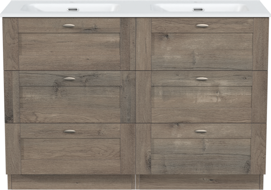 Linie Classo staand badkamermeubel 120 x 46 cm grijze eik met Baro dubbele wastafel in porselein mat wit