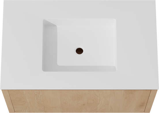 Balmani Eclips hängendes Möbelstück Set: 90 x 55 cm, Eiche Natur, mit Tablo Stretto Einzelwaschtisch Solid Surface Weiβ matt