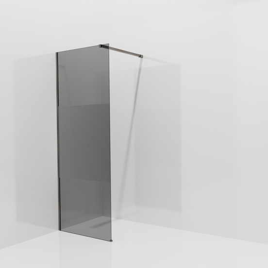 Balmani Modular Walk-In Dusche: 80 x 200 cm, Rauchglas mit mattiertem Streifen, inklusive Coating, Profil Brushed GunMetal