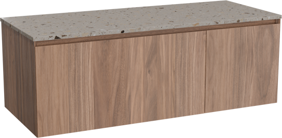 Balmani Idra meuble salle de bains suspendu 135 x 55 cm noyer avec Stretto tablette simple ou double en terrazzo greige terrazzo