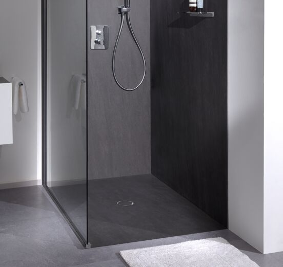 Balmani Studio Duschwanne: 120 x 90 cm, Keramik, Basalt Black