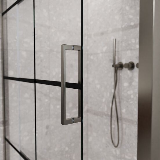 Balmani Senses Design douchehoek met linkse schuifdeur en vaste zijwand, 120 x 90 cm, Lined, Brushed GunMetal profielen