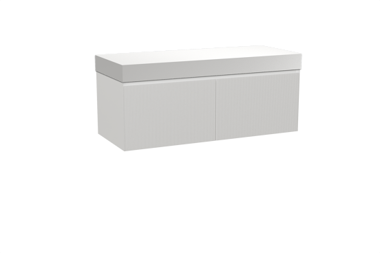 Balmani Fila meuble salle de bains suspendu 135 x 55 cm blanc mat avec Dominus tablette simple ou double en solid surface blanc mat, Nervure droite symétrique verticale