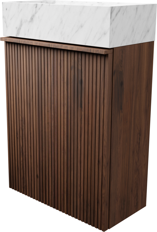 Balmani Forma zwevend toiletmeubel 42 x 21 cm amerikaans notenhout met Dama wastafel in Carrara marmer