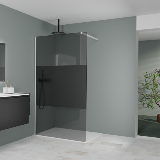 Balmani Modular douche à l'italienne: 120 x 200 cm, Verre fumé avec bande mate, avec coating, Profil Blanc mat