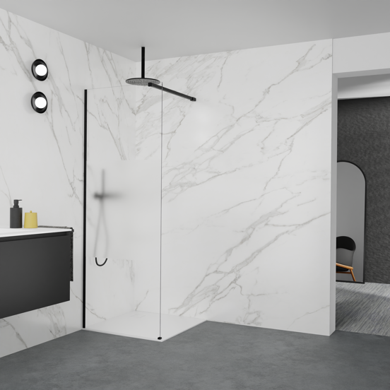 Balmani Modular douche à l'italienne: 80 x 200 cm, Verre transparent avec bande mate, Profil Noir mat