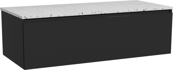Storke Edge meuble salle de bains suspendu 120 x 52 cm noir mat avec Tavola tablette simple ou double en blanc/noir mat terrazzo