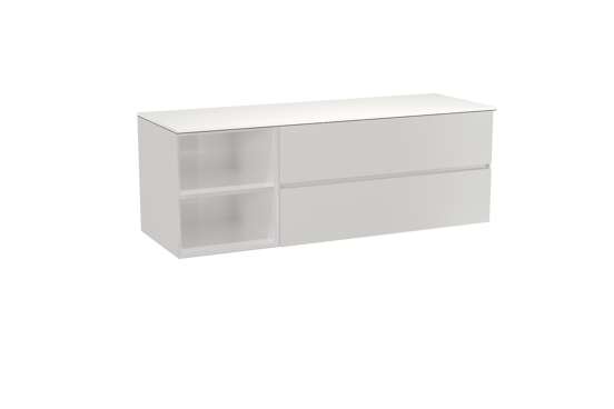Storke Edge zwevend badmeubel 150 x 52 cm hoogglans wit met Tavola enkel of dubbel wastafelblad in solid surface mat wit