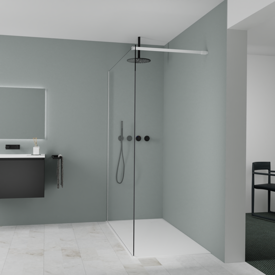 Balmani Modular douche à l'italienne: 160 x 200 cm, Verre transparent, avec coating, Profil Blanc mat