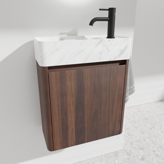 Balmani Fara zwevend toiletmeubel 45 x 22 cm amerikaans notenhout met Fara wastafel in Carrara marmer