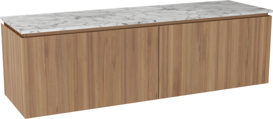 Balmani Eclips hängendes Möbelstück Set: 180 x 55 cm, Teak, mit Stretto Einzel- oder Doppel Waschtischplatte Carrara-Marmor