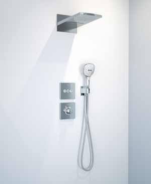 Hansgrohe Showerselect Unterputz Duschsystem mit Thermostat und rechteckige Kopfbrause mit Wasserfall 44 x 21 cm, chrom glänzend