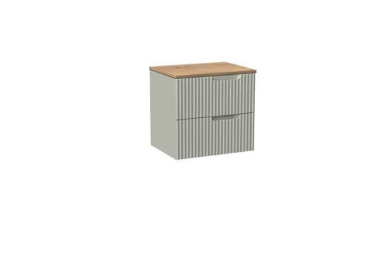Linie Ribbo meuble salle de bains suspendu 60 x 46 cm greige avec Lado tablette simple en mélaminé chêne naturel, Nervure circulaire symétrique verticale
