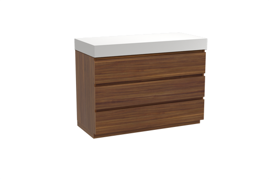 Balmani Lucida staand badkamermeubel 120 x 55 cm amerikaanse notelaar met Dominus enkel of dubbel tablet in solid surface mat wit