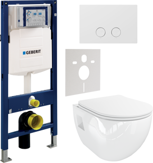 Linie Waldo wc suspendu blanc brillant sans bride avec Geberit UP320 Systemfix bâti-support et plaque de commande