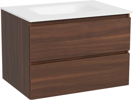 Balmani Lucida zwevend badkamermeubel 75 x 55 cm amerikaanse notelaar met Tablo Arcato enkele wastafel in solid surface mat wit