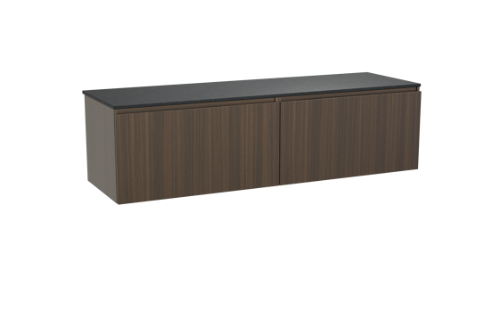 Balmani Sfera hängendes Möbelstück Set: 180 x 55 cm, Eucalyptus, mit Stretto Einzel- oder Doppel Waschtischplatte, Schwarzes Granit
