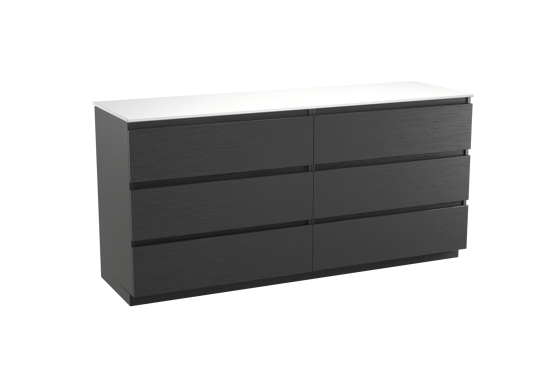 Balmani Lucida staand badkamermeubel 180 x 55 cm zwarte eik met Stretto enkel of dubbel tablet in solid surface mat wit