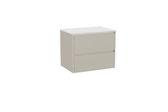 Storke Seda hängendes Möbelstück Set: 75 x 52 cm, Seidengrau, mit Tavola Einzel Waschtischplatte, Terrazzo in Weiß/Schwarz matt