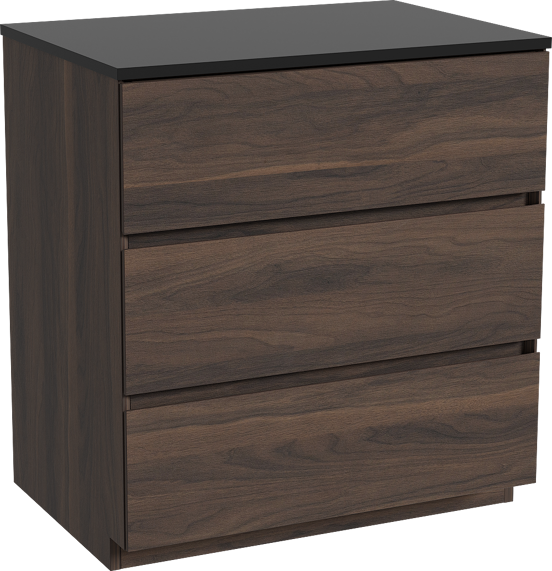Storke Edge freistehendes Möbelstück Set: 75 x 52 cm, Nussbaum, mit Panton Einzel Waschtischplatte, Pulverbeschichtetes MDF Schwarz matt