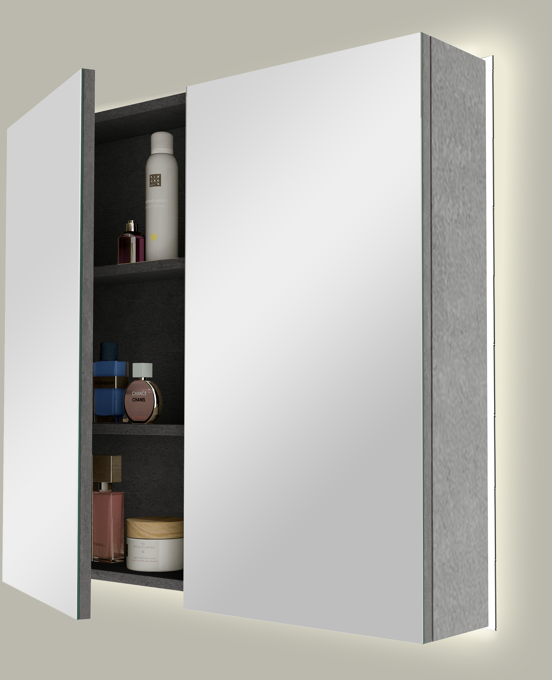 Linie Montro spiegelkast 80 x 75 cm beton donkergrijs met spiegelverlichting