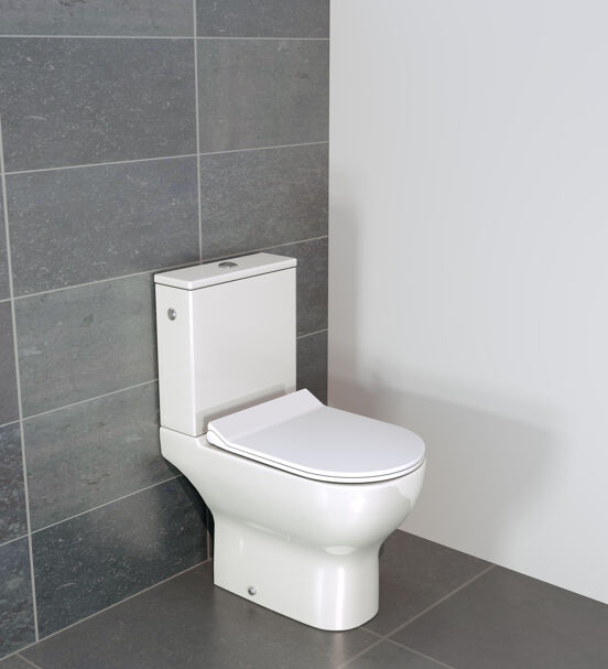 Linie Aviso wc à poser blanc brillant bride de rinçage traditionnelle, set d'installation inclus avec raccordement en S, robinet et flexible