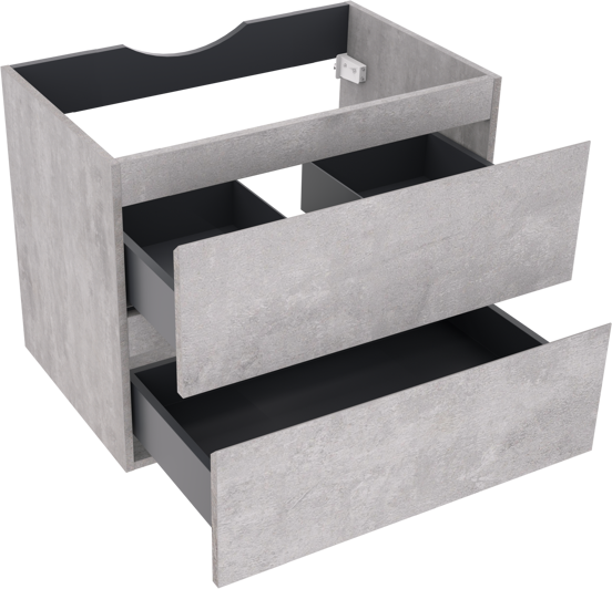 Linie Lado zwevend badkamermeubel 70 x 46 cm beton donkergrijs met Lado enkel tablet in melamine beton donkergrijs en Soto badkamerspiegel
