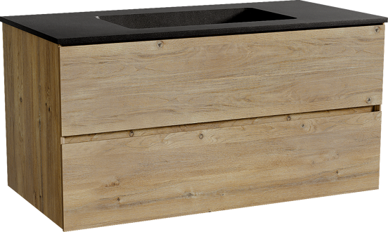 Storke Edge meuble salle de bains suspendu 105 x 52 cm chêne brut avec Scuro plan simple en quartz noir mat