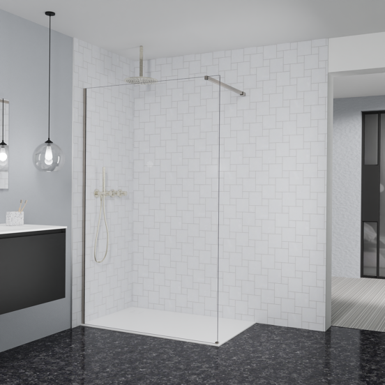 Balmani Modular douche à l'italienne: 130 x 200 cm, Verre transparent, avec coating, Profil Brushed CoolMetal