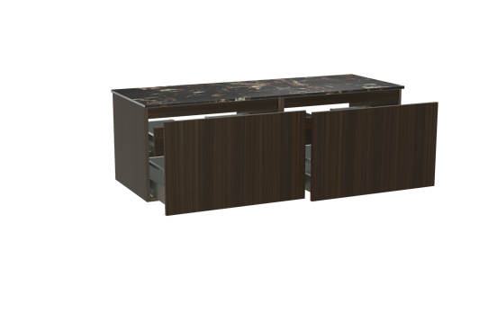 Balmani Sfera meuble salle de bains suspendu 150 x 55 cm eucalyptus avec Stretto tablette simple ou double en marbre portoro gold