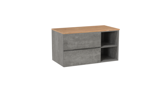 Storke Edge zwevend badkamermeubel 100 x 52 cm beton donkergrijs met Panton enkel tablet in melamine ruwe eik