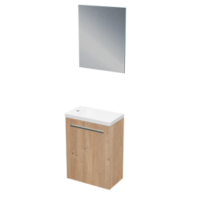 SanyOne Roxy hängendes Badmöbel Set (Gäste WC): 40 x 22 cm, Eiche Natur, Roxy Waschtisch, Marmorkomposit, glänzend