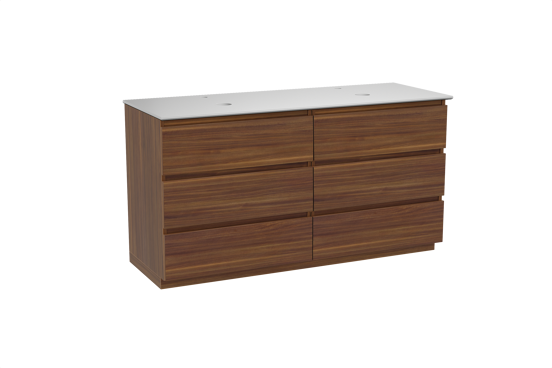 Balmani Lucida meuble salle de bains à poser 150 x 55 cm noyer américain avec Facetta tablette double en solid surface blanc mat