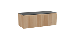 Balmani Idra zwevend badkamermeubel 135 x 55 cm natuur eik met Stretto enkel of dubbel tablet in graniet zwart