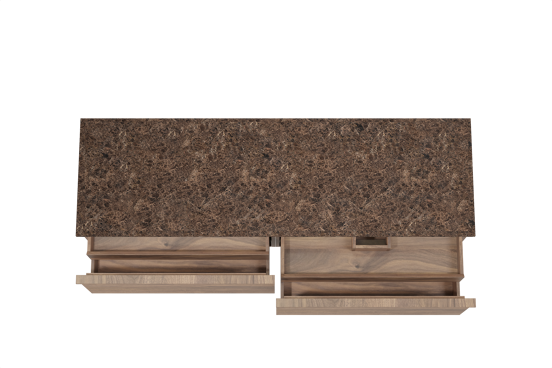 Balmani Forma hängendes Möbelstück Set: 180 x 55 cm, Amerikanischer Nussbaum, mit Stretto Einzel- oder Doppel Waschtischplatte, Marmor, Dark Emperador, Horizontale symmetrische gerade Rippe