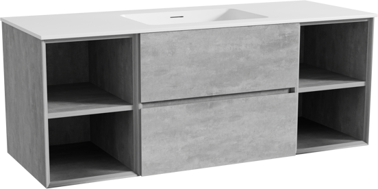 Storke Edge meuble salle de bains suspendu 135 x 52 cm béton gris foncé avec Mata plan simple en solid surface blanc mat