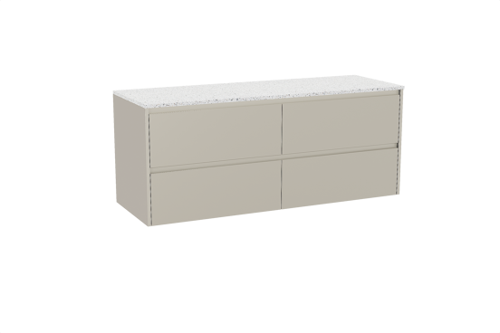 Storke Seda hängendes Möbelstück Set: 150 x 52 cm, Seidengrau, mit Tavola Einzel- oder Doppel Waschtischplatte, Terrazzo in Weiß/Schwarz matt